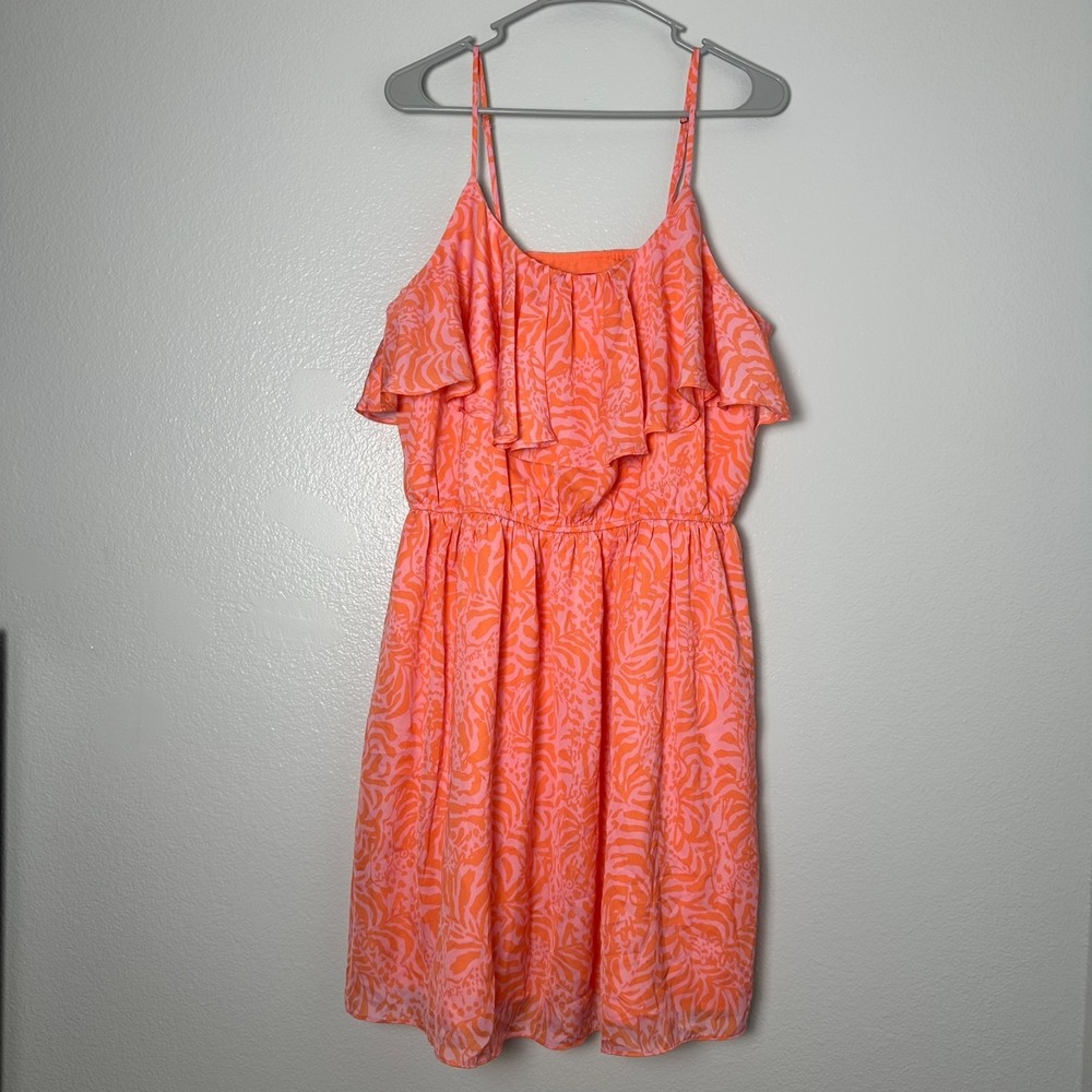 LILLY PULITZER Women's Size XL/TG Mini Dress Coral Orange Pink Flounce Ruff